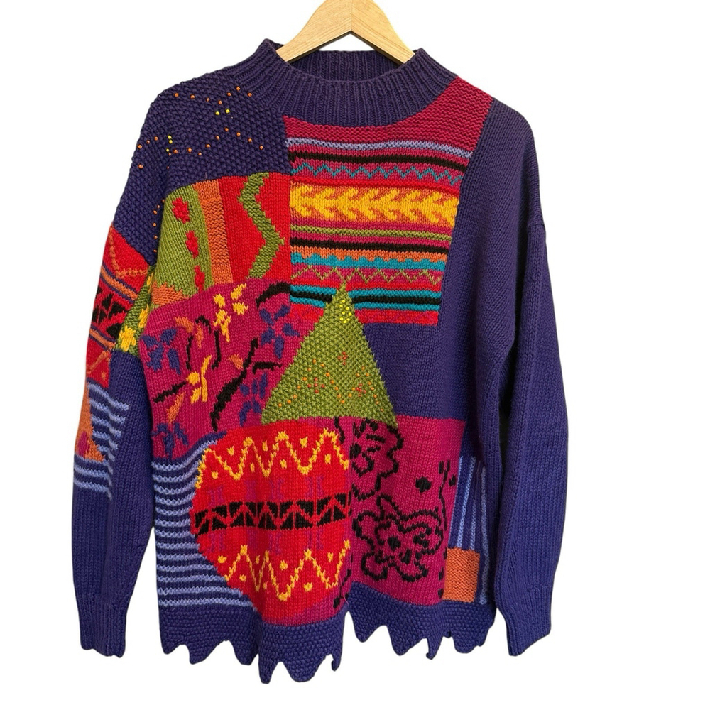 The Limited Hand Knit Sweater 90’s Size M/L Colorful Vintage Saved‎ By The Bell